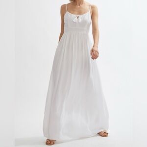 Lolita White Embroidered Boho Maxi Dress M Tassel Tie Beach Vacation